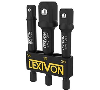 LEXIVON Impact Grade Socket Adapter Set, 3″ Extension Bit With Holder | 3-Piece 1/4″, 3/8″, and 1/2″ Drive, Adapt Your Power Drill To High Torque Impact Wrench (LX-101)